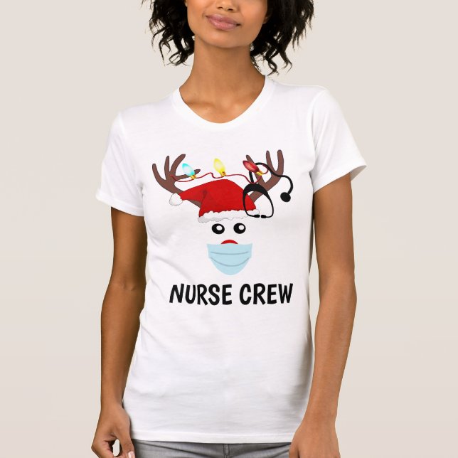Camiseta Navidades Enfermera a reno con máscara facial (Anverso)