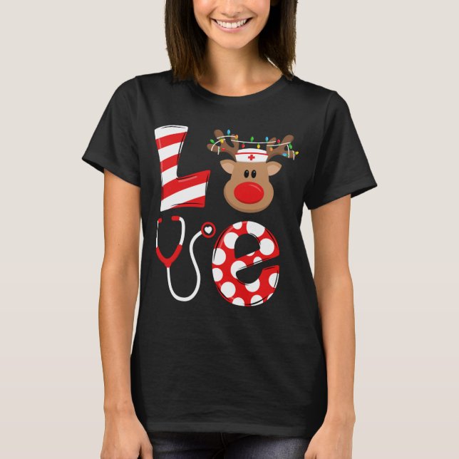 Camiseta Navidades Enfermera Amor NICU RN ER Santa Recta Nu (Anverso)