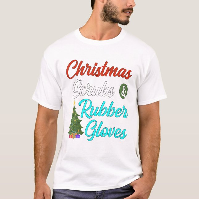 Camiseta Navidades Enfermeras Escarban Guantes De Goma Con  (Anverso)