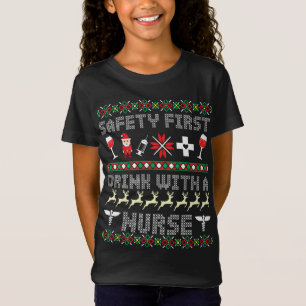 Camiseta Navidades Enfermeras que beben vino alcohólico Feo