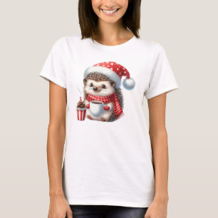 Camiseta Navidades erizo con chocolate caliente