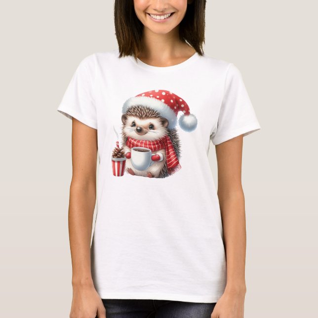 Camiseta Navidades erizo con chocolate caliente (Anverso)