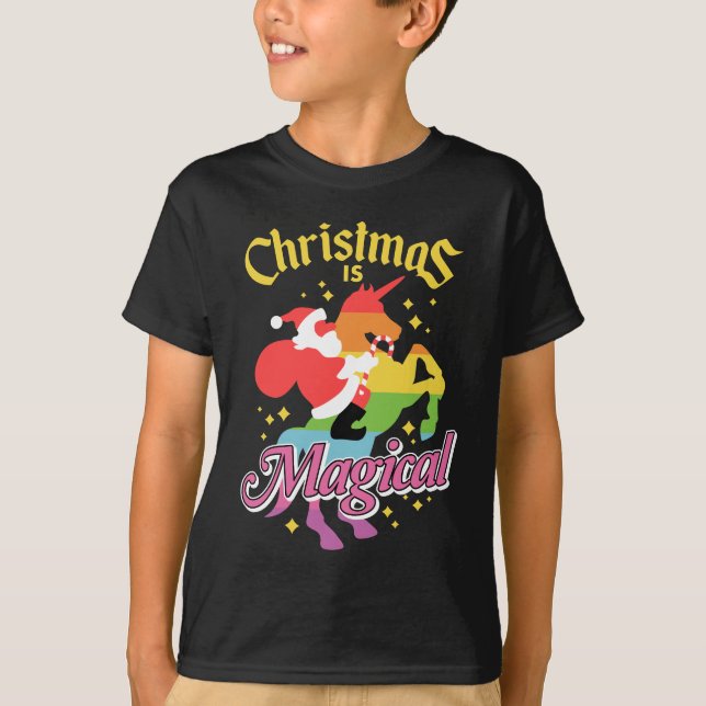 Camiseta Navidades es gracioso en Santa Riding Unicorn (Anverso)