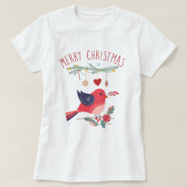 Camiseta Navidades Escandinavos de Aves Rojas y Guirnaldas: