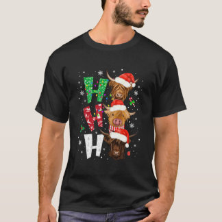 Camiseta Navidades escoceses de vacas Highland Print Ho Ho 