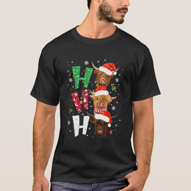 Camiseta Navidades escoceses de vacas Highland Print Ho Ho  (Anverso)
