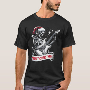Camiseta Navidades Esqueleto Jugando Rock De Guitarra Y Rol