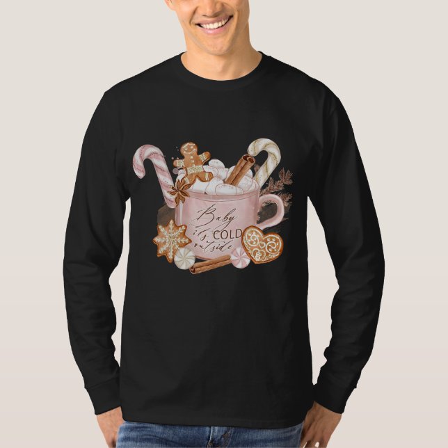 Camiseta Navidades estéticos rosados Cacao caliente con vai (Anverso)