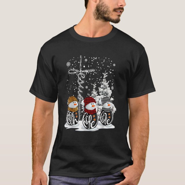 Camiseta Navidades Faith Hope Love Snowman Christian Cross (Anverso)