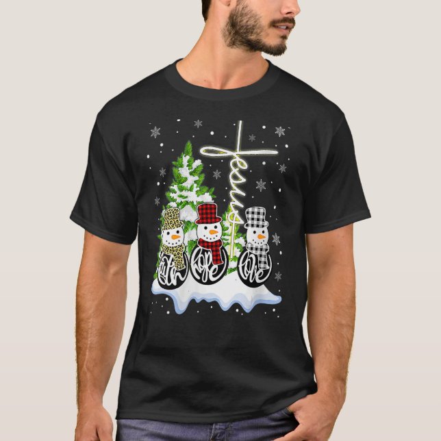 Camiseta Navidades Faith Hope Love Snowman Jesus Dandelion (Anverso)