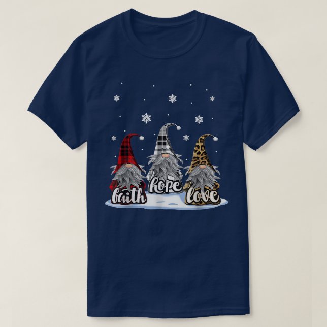 Camiseta Navidades Faith Love Hope Gnome Red Leopard Plaid (Diseño del anverso)
