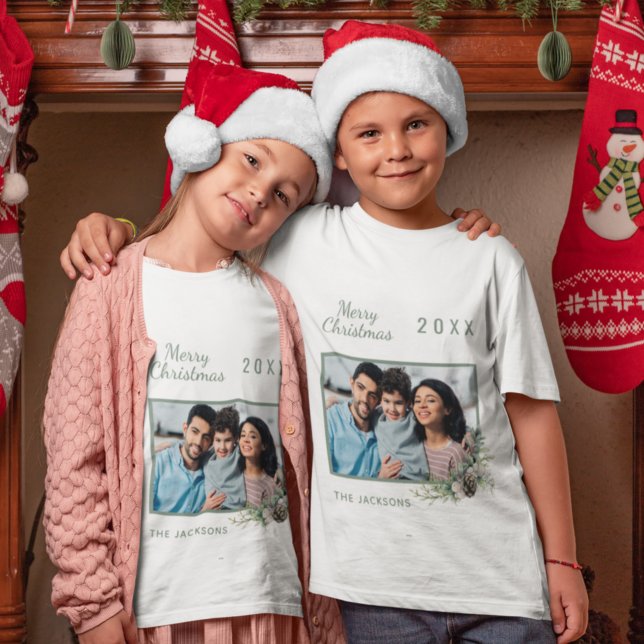Camiseta Navidades familia foto cono blanco nombre pino niñ (Subido por el creador)