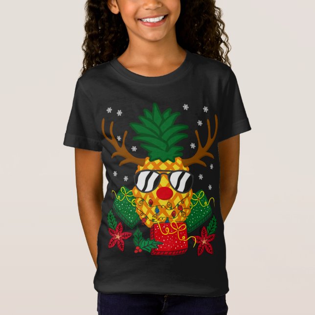 Camiseta Navidades Familia obsequia a renos venado con piña (Anverso)
