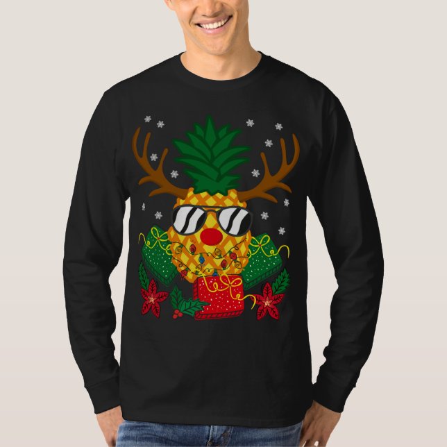 Camiseta Navidades Familia obsequia a renos venado con piña (Anverso)