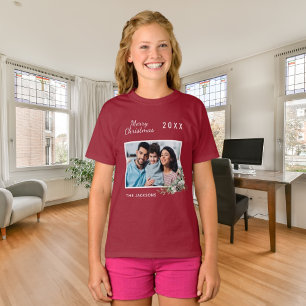 Camiseta Navidades familia roja foto cone nombre de pino ch