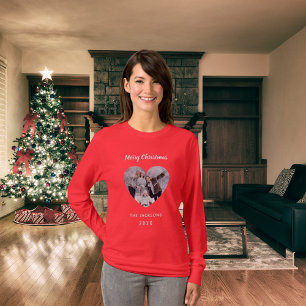 Camiseta Navidades familia roja foto nombre de corazón madr