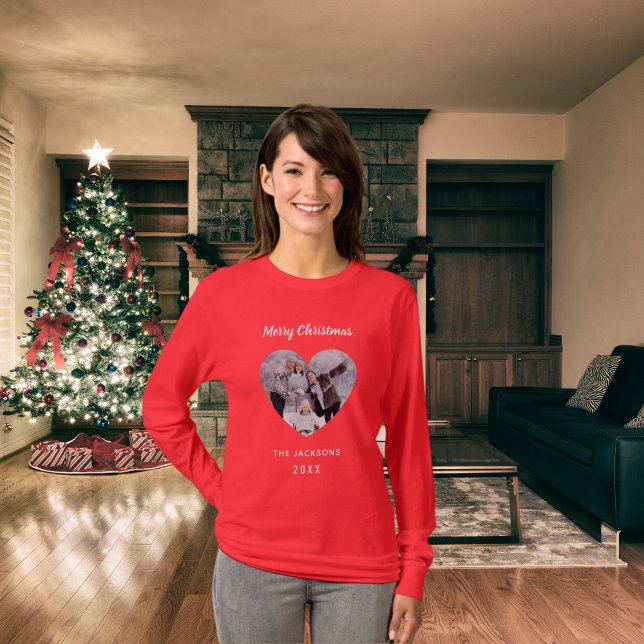 Camiseta Navidades familia roja foto nombre de corazón madr (Subido por el creador)