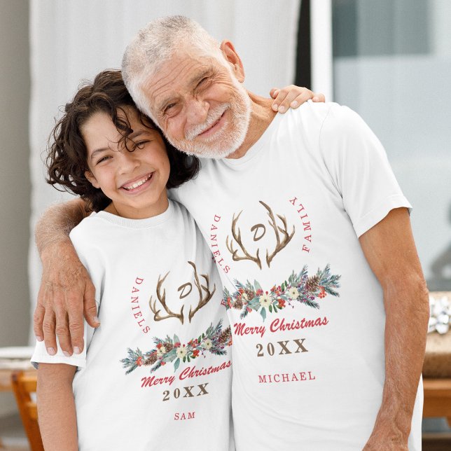 Camiseta Navidades familia rústico vintage floral monograma (Kids t-shirt can be purchased separately)