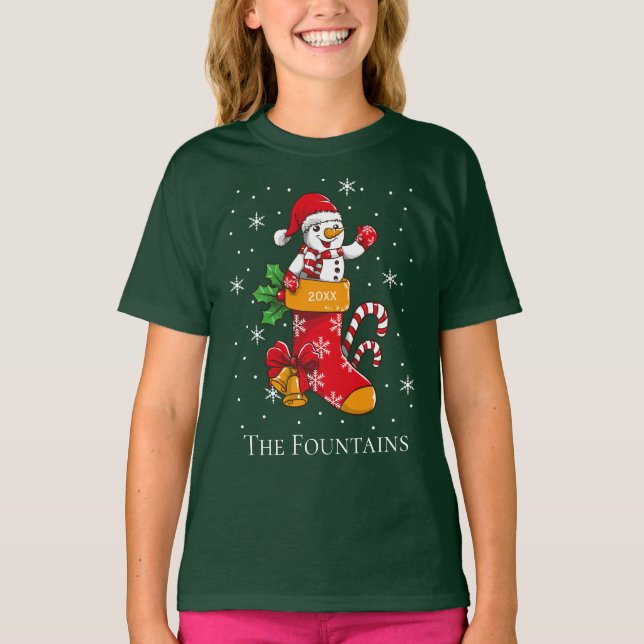 Camiseta Navidades Familia Snowman Snowflakes Personalizado (Anverso)