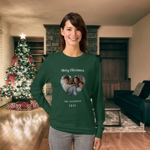 Camiseta Navidades familia verde foto nombre de corazón mad