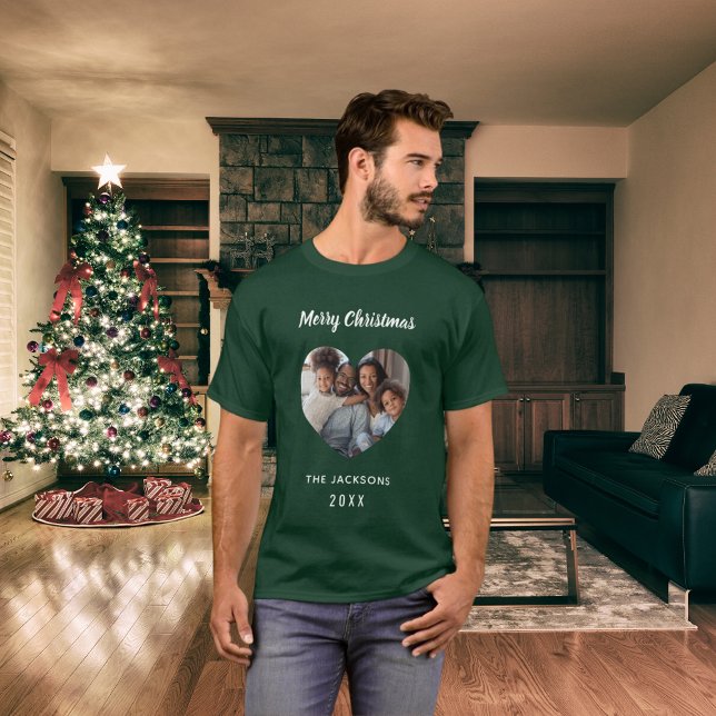 Camiseta Navidades familia verde foto nombre de corazón pad (Subido por el creador)
