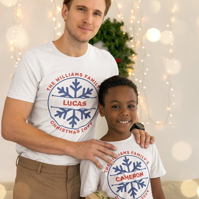 Camiseta Navidades familiares de copo de nieve azul nombre  (Subido por el creador)