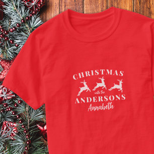 Camiseta Navidades familiares de renos con nombres personal