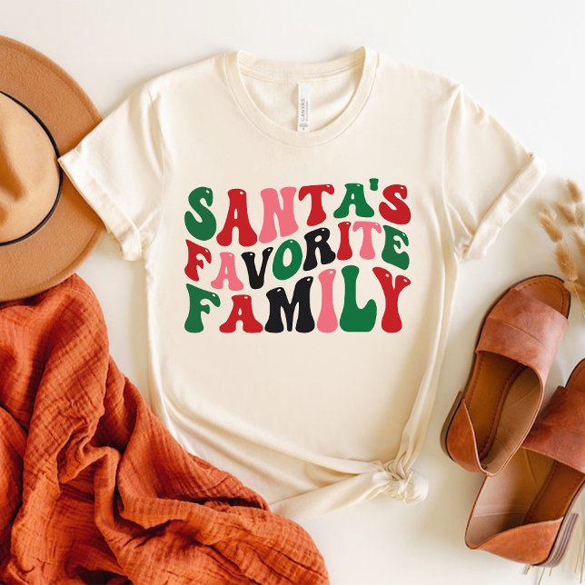 Camiseta Navidades familiares favoritos de Santa Claus se p (Santa's Favorite Family Christmas Groovy white T-Shirt)