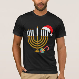Camiseta Navidades felices Hanukkah Santa Hat Menorah judío
