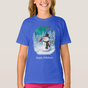 Camiseta Navidades felices Snowman y Birds Winter Scene