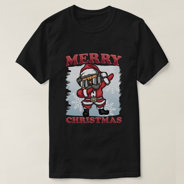 Camiseta Navidades - Feliz Navidad Dabbing Pug Dog Santa (Diseño del anverso)