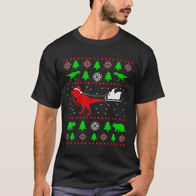 Camiseta Navidades Feo De Dinosaurios Para Niños Adultos (Anverso)