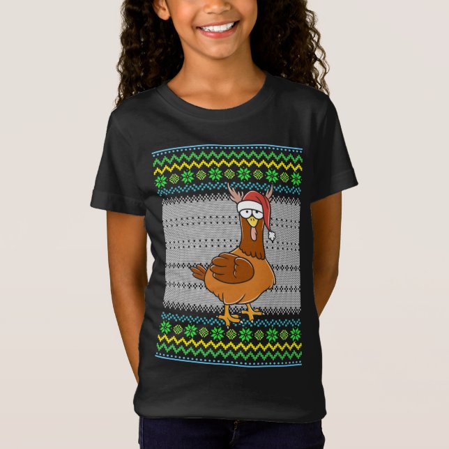 Camiseta Navidades Feo De Pollo Con Sombrero De Santa Encen (Anverso)