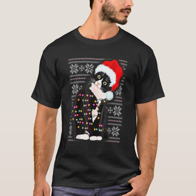 Camiseta Navidades feos Cat Santa Hat iluminan la fiesta de (Anverso)