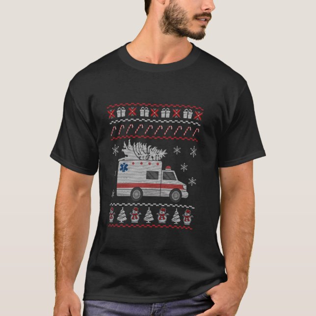 Camiseta Navidades feos de ambulancia Pajama disfraz EMT Pa (Anverso)