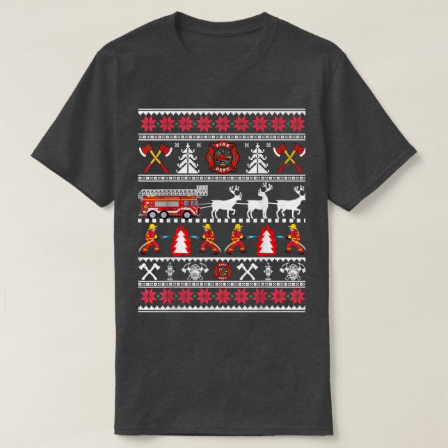 Camiseta Navidades feos de bomberos suéter, bombero D (Diseño del anverso)