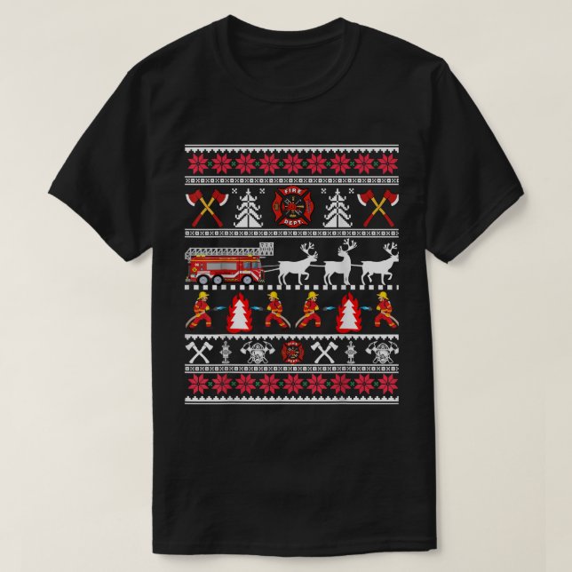 Camiseta Navidades feos de bomberos suéter, bombero D (Diseño del anverso)