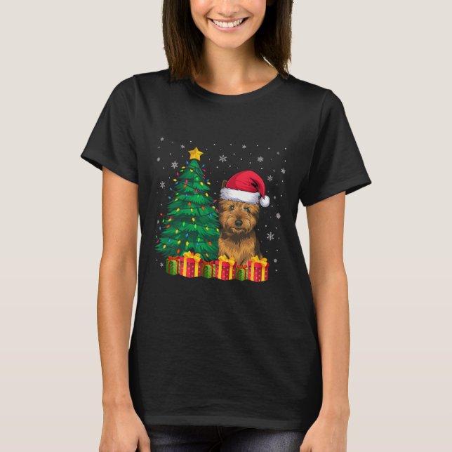Camiseta Navidades feos de Cairn Terrier Santa Hat iluminan (Anverso)