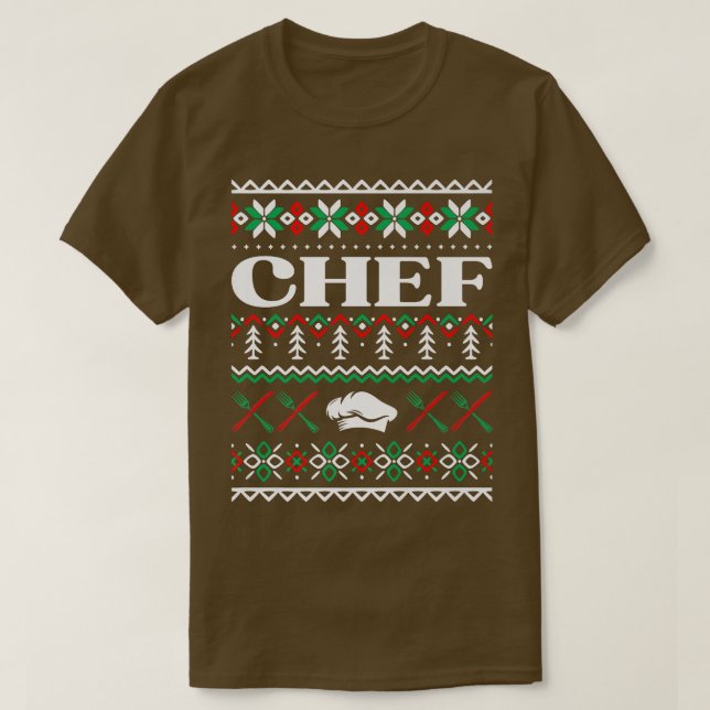 Camiseta navidades feos de chef cocinando a la par (Diseño del anverso)
