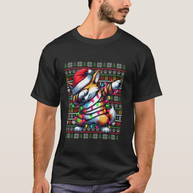 Camiseta Navidades feos de Corgi Dabbing iluminan árbol San (Anverso)