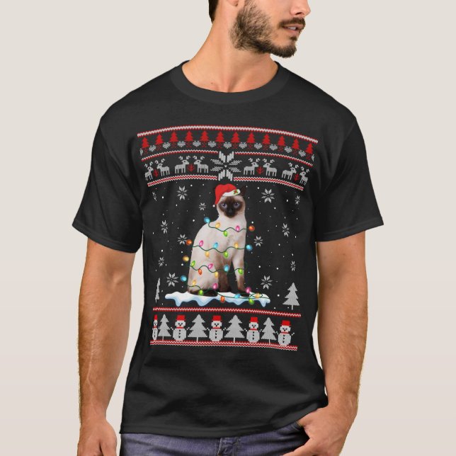Camiseta Navidades feos de gatos siameses iluminan a curios (Anverso)