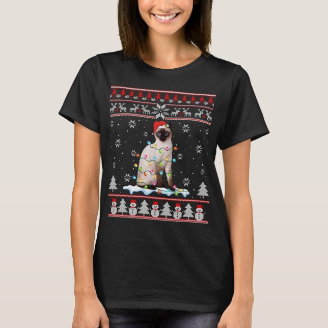 Camiseta Navidades feos de gatos siameses iluminan a curios (Anverso)