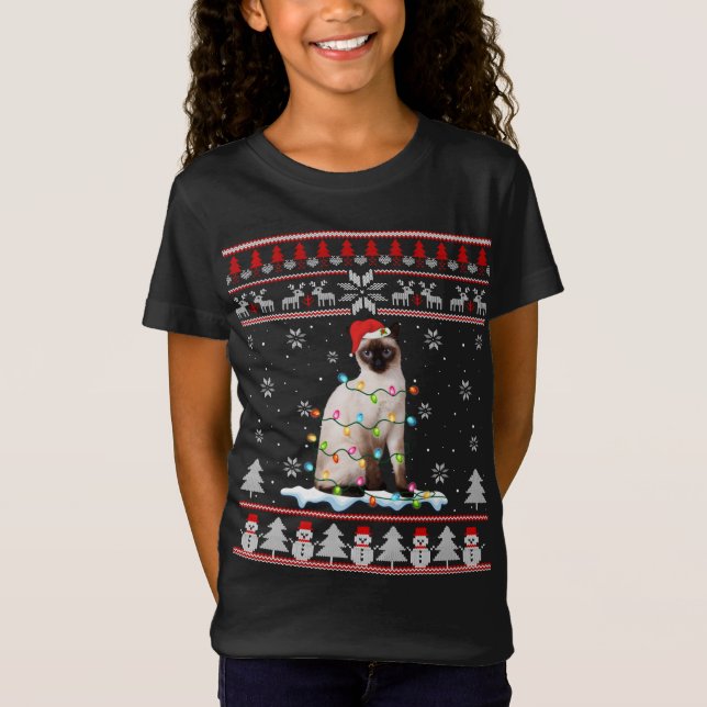 Camiseta Navidades feos de gatos siameses iluminan a curios (Anverso)