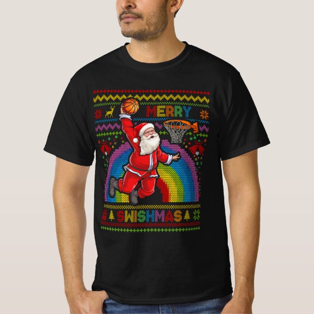 Camiseta Navidades feos de Merry Swishmas Baloncesto Santa  (Anverso)
