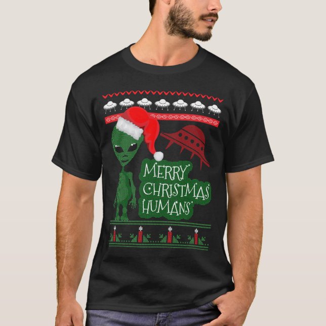 Camiseta Navidades feos de OVNI alienígena de punto de sudo (Anverso)