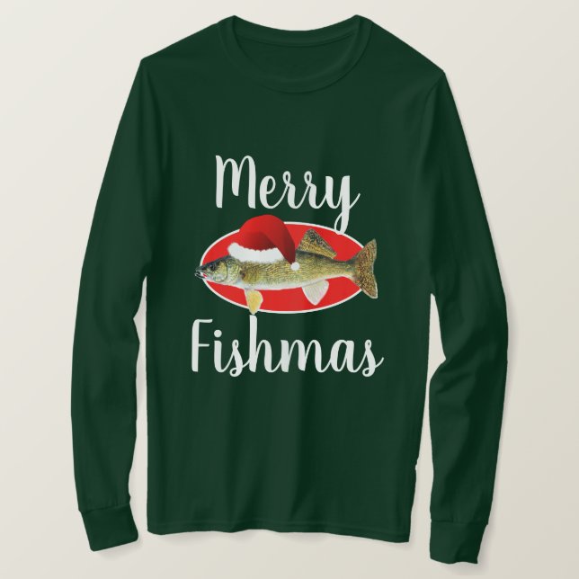 Camiseta Navidades feos de Walleye "Merry Fishmas" (Anverso del diseño)