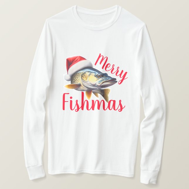 Camiseta Navidades feos de Walleye "Merry Fishmas" (Anverso del diseño)