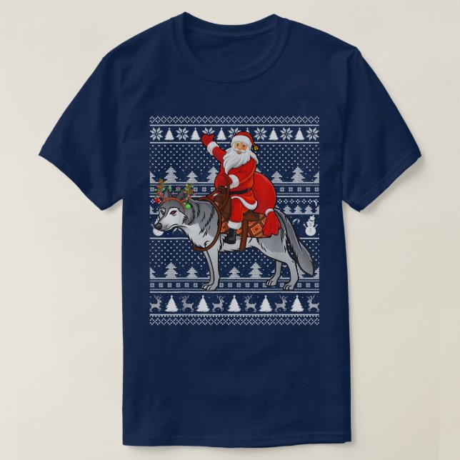 Camiseta Navidades feos de Wolf Lover Santa Ried Wolf  (Diseño del anverso)