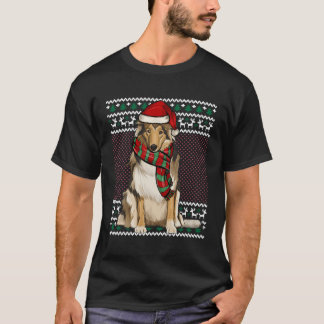 Camiseta Navidades feos de Xmas Collie Dog Santa Hat