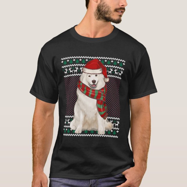 Camiseta Navidades feos de Xmas Samoyed Dog Santa Hat (Anverso)